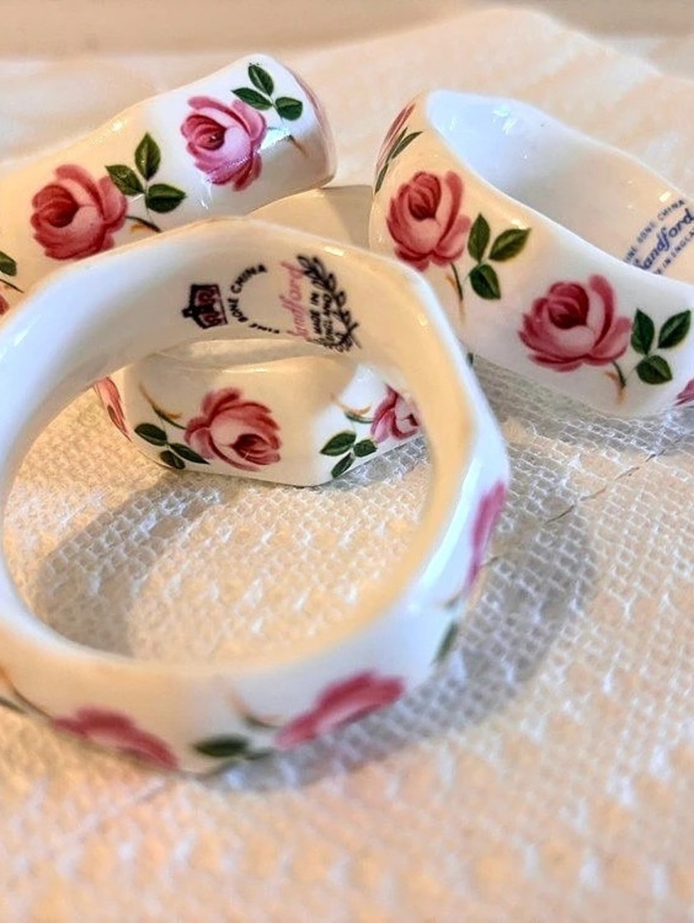 Sandford Fine Bone China Pink Roses Napkin Rings